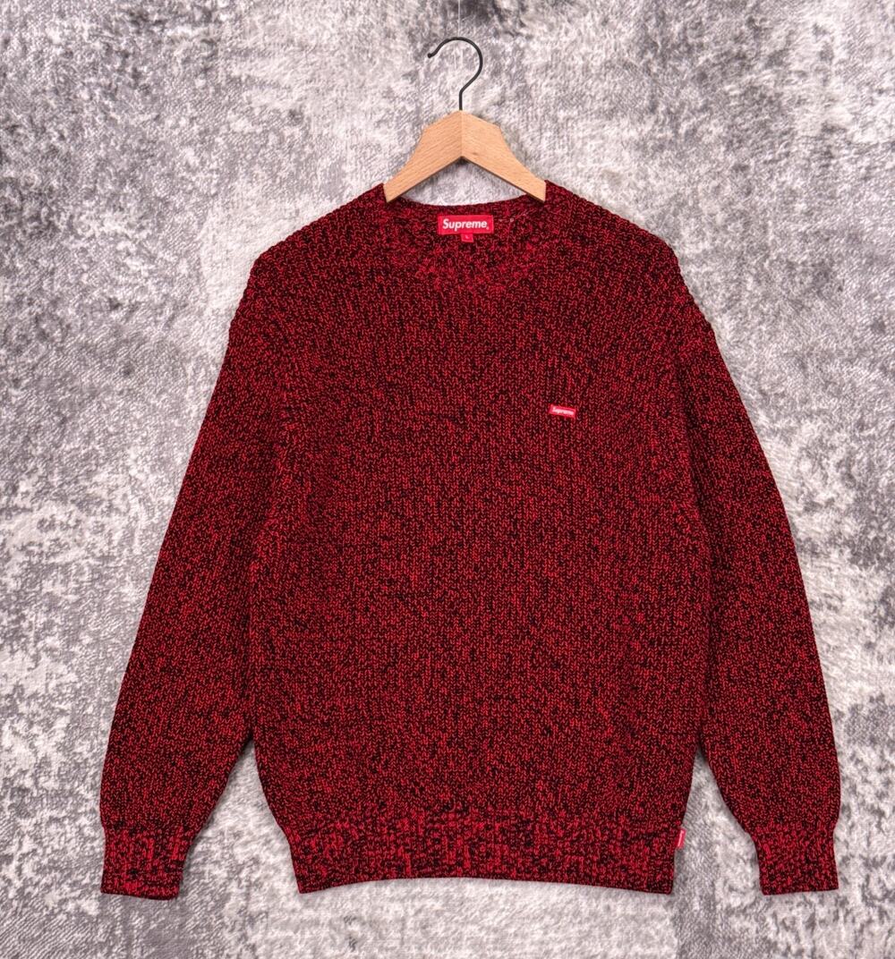 Supreme Sweater Large Mens Red Melange Knit Box Logo Crewneck Cotton